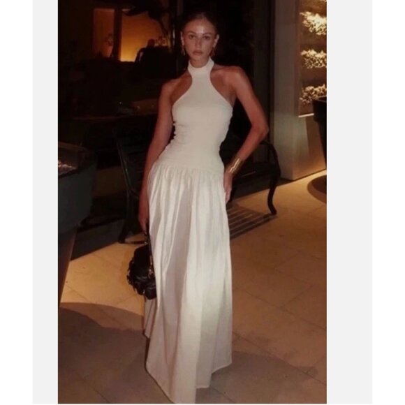 ZARA NEW COMBINATION HALTER MIDI DRESS OPEN-BACK WHITE 4174/202 S L XL - Picture 5 of 9